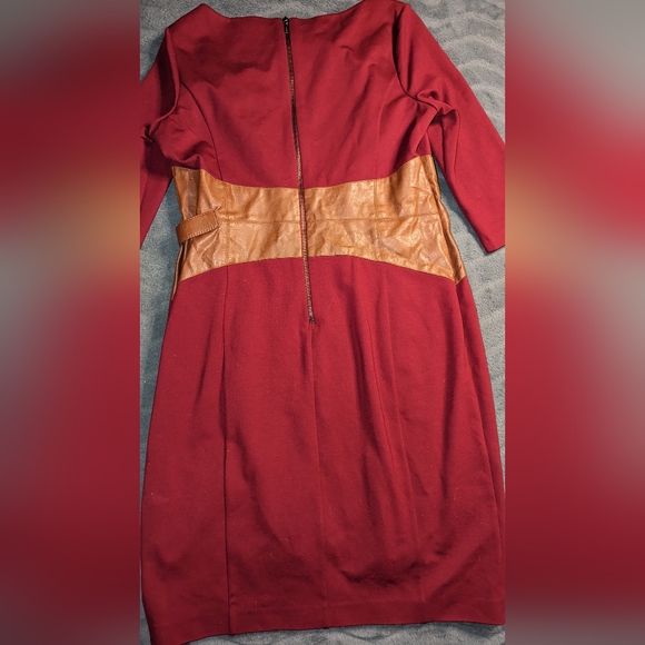 Nue by Shani Wine Colored Dress Brown Faux Leather Shape Wear Dress 14 - Picture 6 of 6